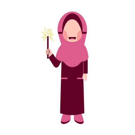 Hijab-Mädchen mit Feuerwerk  Illustration