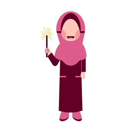 Hijab-Mädchen mit Feuerwerk  Illustration