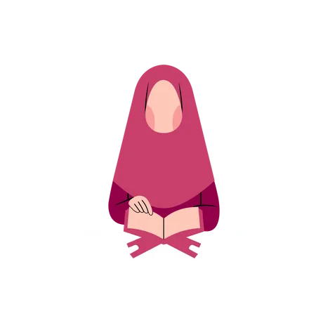 Mädchen mit Hijab liest den Koran  Illustration