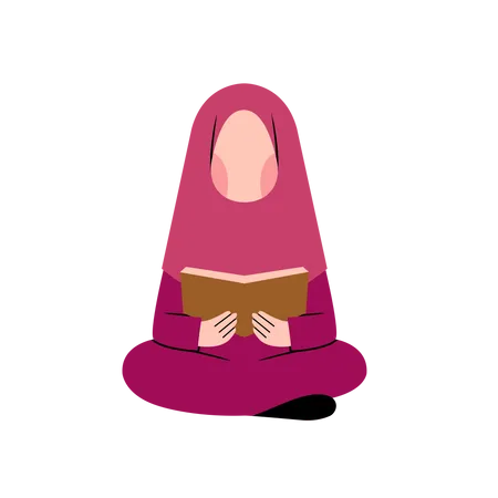 Mädchen mit Hijab liest den Koran  Illustration