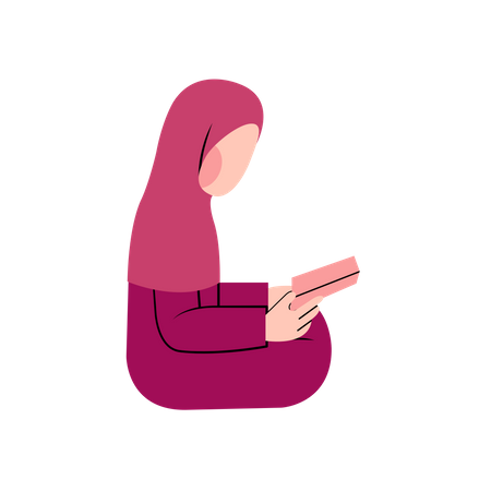 Mädchen mit Hijab liest den Koran  Illustration