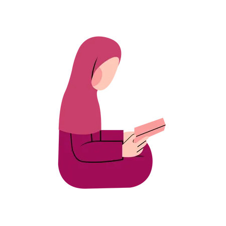 Mädchen mit Hijab liest den Koran  Illustration