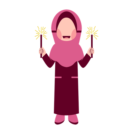 Hijab-Mädchen mit Feuerwerk  Illustration