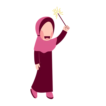 Hijab-Mädchen spielt Feuerwerk  Illustration