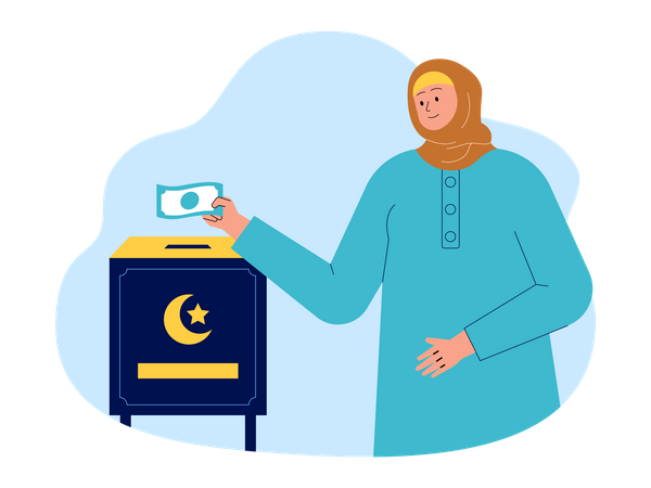 Mädchen mit Hijab wirft Geld in Spendenbox  Illustration