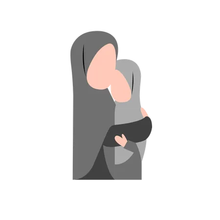 Madre hijab consolando a su hija  Ilustración