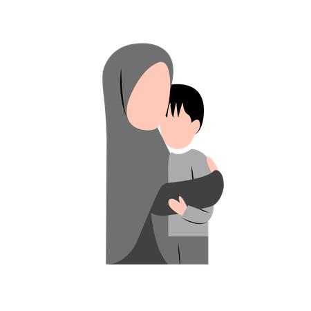 Mãe Hijab consolando seu filho  Ilustração