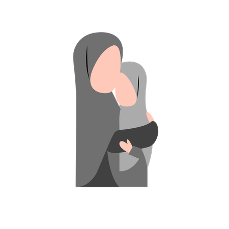 Mãe Hijab consolando sua filha  Ilustração