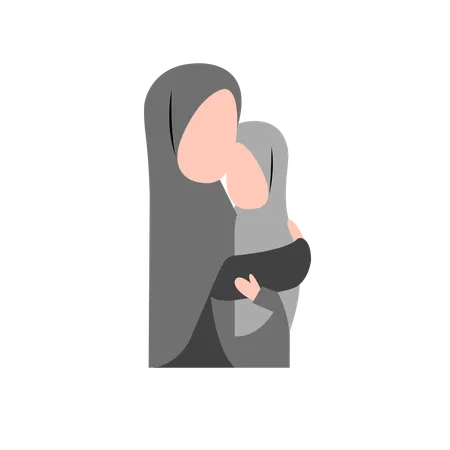 Mãe Hijab consolando sua filha  Ilustração