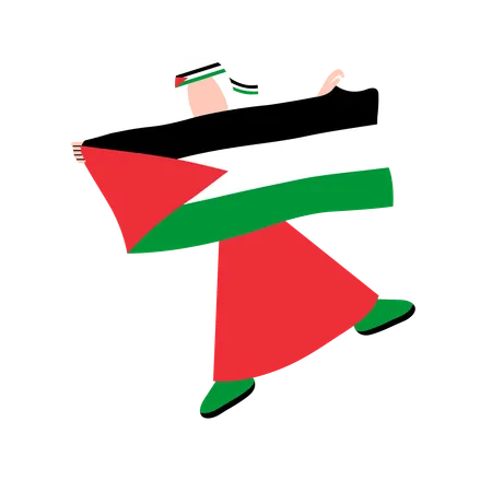 Hijab man Holding Palestine Flag  Illustration