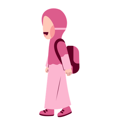 Aluna Hijab com mochila andando  Ilustração