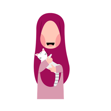Menina Hijab com gato  Ilustração