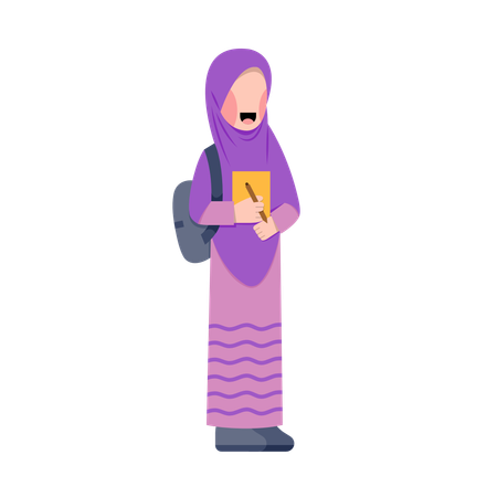 Aluna de hijab segurando livro  Ilustração