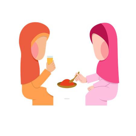 Meninas de hijab fazendo iftar  Ilustração