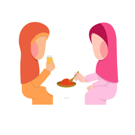 Meninas de hijab fazendo iftar  Ilustração