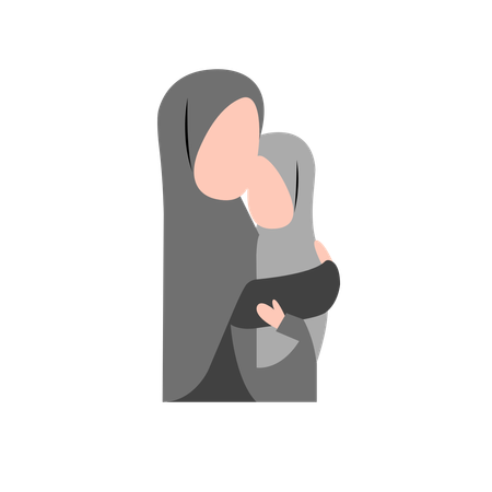 Hijab Mother Consoling Her Daughter  Illustration