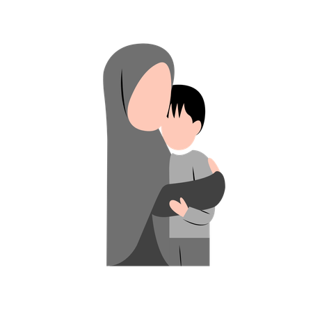 Hijab Mother Consoling Her Son  Illustration