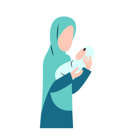 Hijab Mother Holding Newborn Baby  Illustration