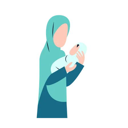 Hijab Mother Holding Newborn Baby イラスト