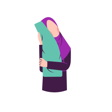 Mujer hijab abrazando la almohada  Ilustración