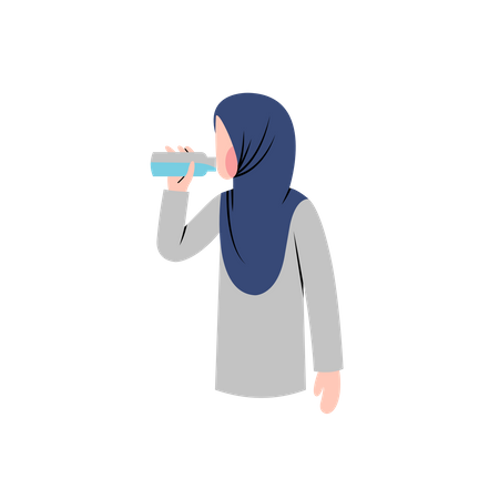 Mujer hijab bebe agua  Ilustración