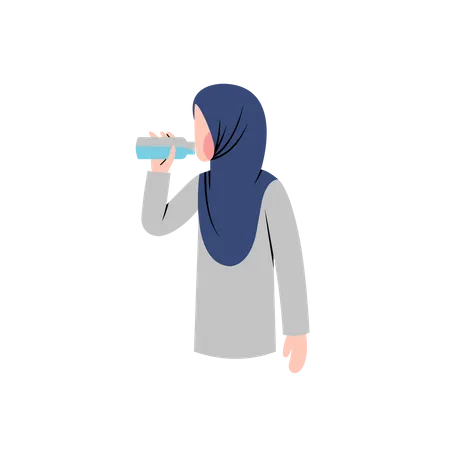 Mujer hijab bebe agua  Ilustración