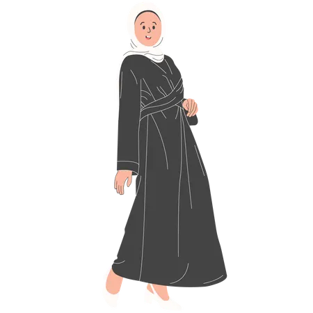 Mujer hijab con pashmina vistiendo gamis negros  Ilustración