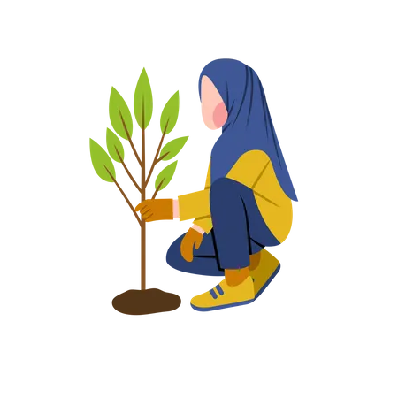 Planta de cultivo de mujer hijab  Ilustración