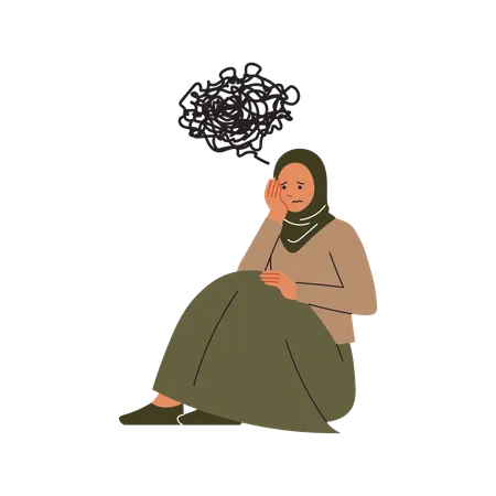 Estrés de la mujer hijab  Ilustración