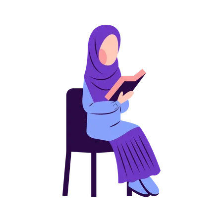 Libro de lectura de mujer hijab  Ilustración