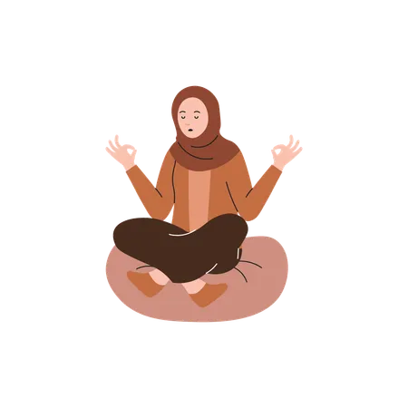 Meditación de mujer hijab  Ilustración