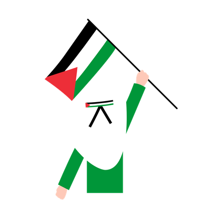 Mujer Hijab Sosteniendo Bandera Palestina  Ilustración