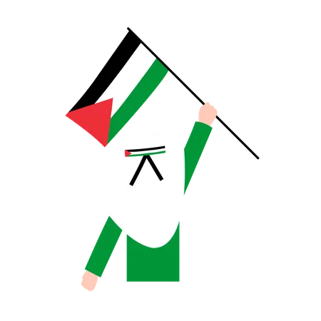 Mujer Hijab Sosteniendo Bandera Palestina  Ilustración