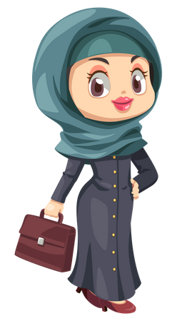 Mujer hijab sosteniendo bolso  Ilustración