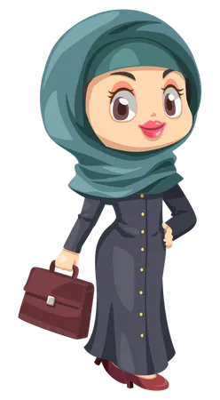 Mujer hijab sosteniendo bolso  Ilustración