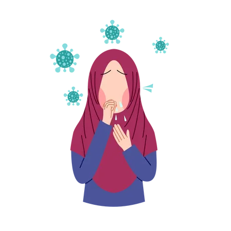 La mujer con hijab tiene tos intensa  Ilustración