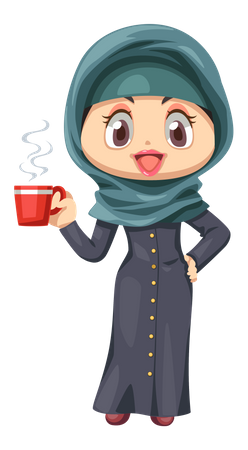 Mujer hijab tomando café  Ilustración