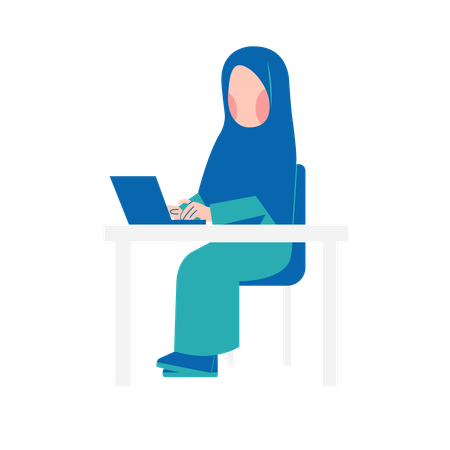 Mujer Hijab trabajando en el escritorio  Ilustración