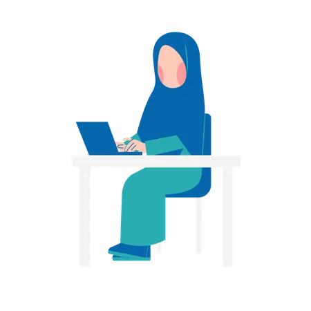 Mujer Hijab trabajando en el escritorio  Ilustración