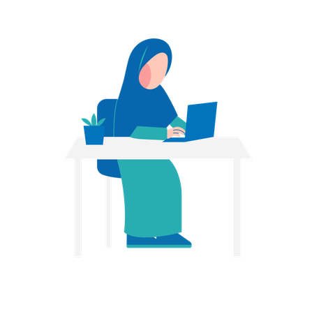 Mujer Hijab trabajando en el escritorio  Ilustración