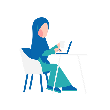 Mujer Hijab trabajando en el escritorio  Ilustración