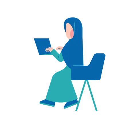 Mujer Hijab trabajando en el escritorio  Ilustración