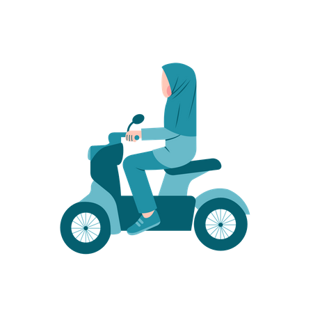 Mulher Hijab andando de moto scooter  Ilustração