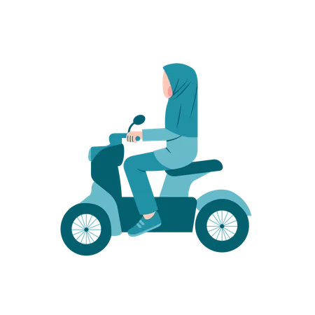 Mulher Hijab andando de moto scooter  Ilustração