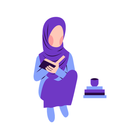 Mulher hijab lendo livro  Ilustração