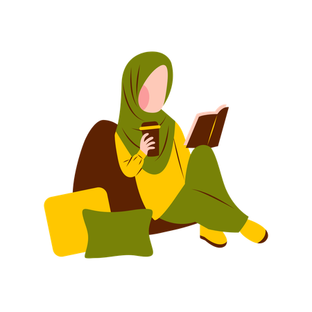 Mulher hijab lendo livro  Ilustração