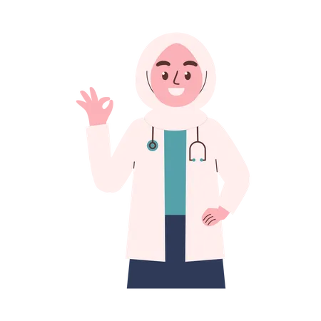 Médica Hijab mostrando sinal de ok  Ilustração