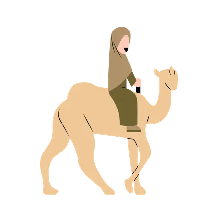 Mulher Hijab andando de camelo  Ilustração