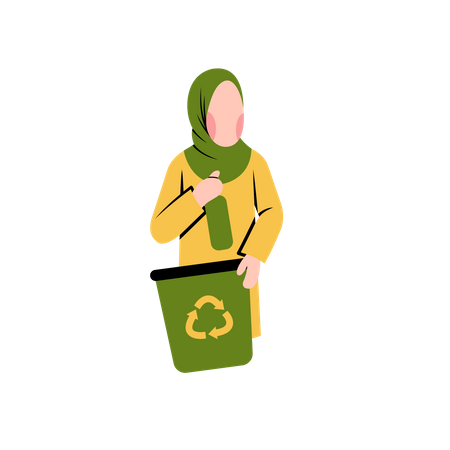 Mulher Hijab recicla resíduos  Ilustração