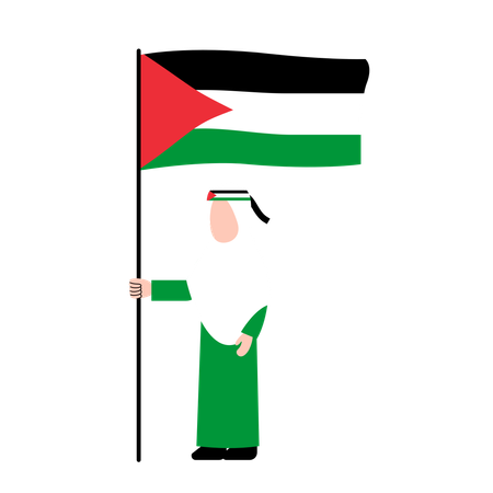 Mulher Hijab Segurando Bandeira Da Palestina  Ilustração